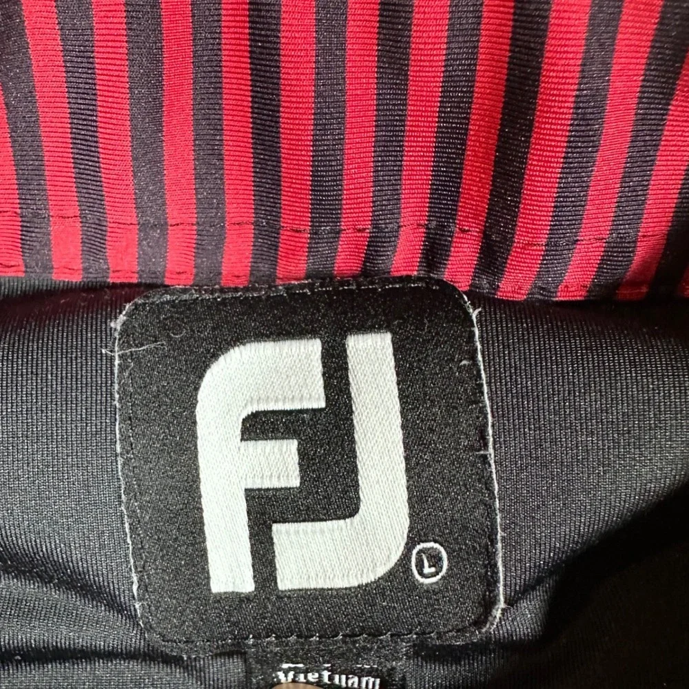 FootJoy Mens Golf Polo Shirt Black Pink Striped Collar Stretch Performance Large